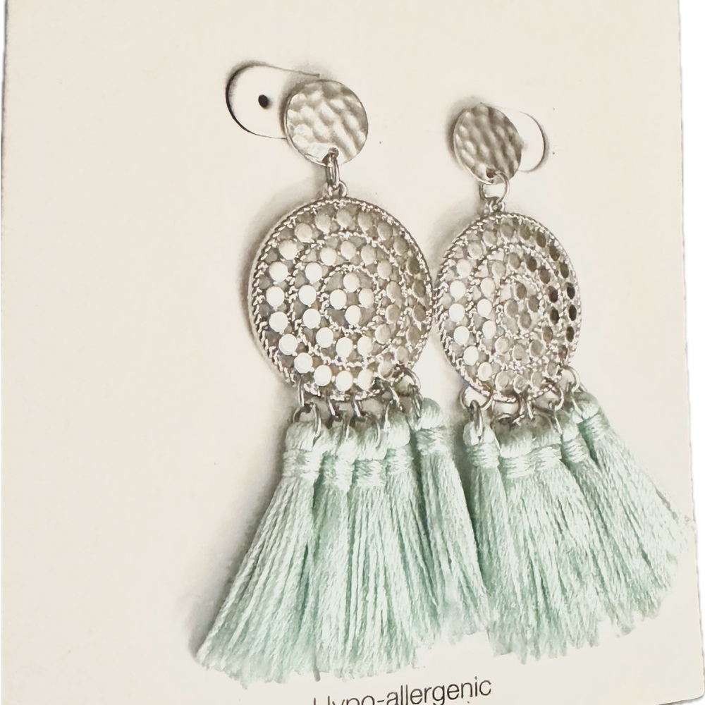 NEW WITH TAGS 💜💎 Time and Tru Silver and Mint Tassel Earrings - Picture 4 of 7